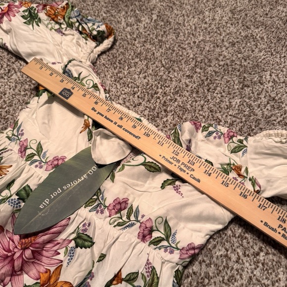 Farm Rio Large Floral Off-The-Shoulder Balloon Sleeve Keyhole Mini Dress New - Picture 7 of 9